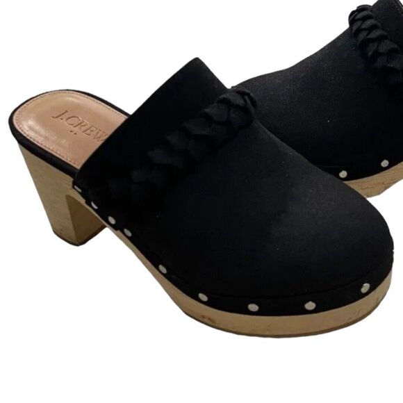 J. Crew Sueded Clogs Wooden Heel Black Studded Clogs Sz 6 - Picture 1 of 10